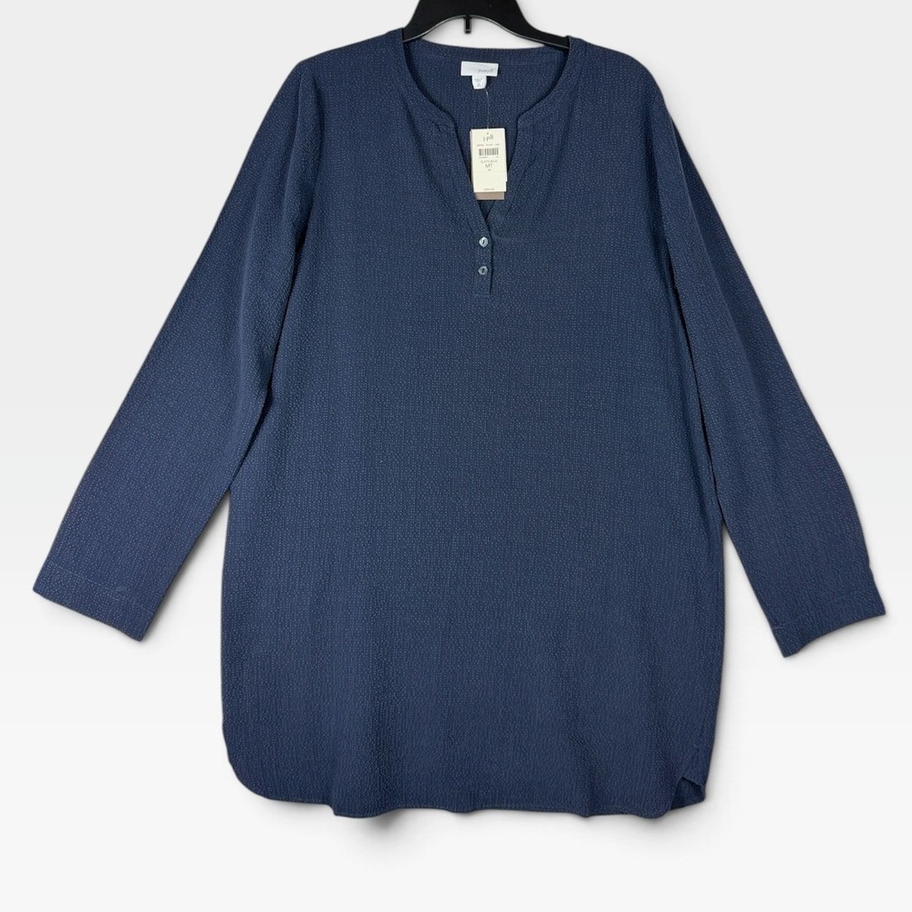 J. Jill Pure Jill Henley Tunic Womens MT Tall Slate Blue Textured Tencel NWT